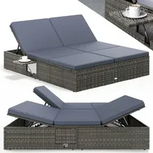 Casaria® Polyrattan Sonnenliege Grau/Anthrazit 200x160x33cm Casaria® Polyrattan Sonnenliege Grau/Anthrazit 200x160x33cm