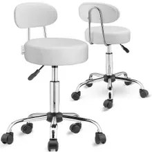 Rollhocker 2er-Set Weiß 360° drehbar mit Rückenlehne Rollhocker 2er-Set Weiß 360° drehbar mit Rückenlehne