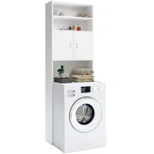 Waschmaschinenschrank 185x63x20cm kompakt 3 Böden Magnettüren Weiß Waschmaschinenschrank 185x63x20cm kompakt 3 Böden Magnettüren Weiß