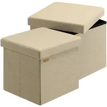 Casaria® Sitzhocker 2er-Set Beige 38x38x38cm faltbar Casaria® Sitzhocker 2er-Set Beige 38x38x38cm faltbar