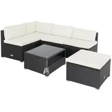 Casaria® Polyrattan Ecklounge Schwarz/Creme dicke Rückenpolster Casaria® Polyrattan Ecklounge Schwarz/Creme dicke Rückenpolster