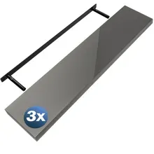 Wandregal Schweberegal 110cm 3er-Set Hochglanz Grau + Halterung Wandregal Schweberegal 110cm 3er-Set Hochglanz Grau + Halterung