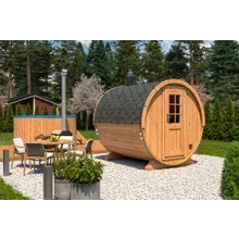 Kleine Fasssauna 2x3m | Kleine Sauna kaufen | Saunafass aus Holz | Kleine Fasssauna mit Holzofen oder Elektroofen Kleine Fasssauna 2x3m | Kleine Sauna kaufen | Saunafass aus Holz | Kleine Fasssauna mit Holzofen oder Elektroofen