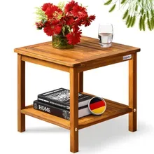 Gartentisch Beistelltisch Akazienholz 45x45x45cm robust bis 80kg 2 Ablagen Gartentisch Beistelltisch Akazienholz 45x45x45cm robust bis 80kg 2 Ablagen