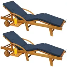 Casaria® Gartenliege Tami Sun® 2er-Set Akazie inkl Auflage Blau Casaria® Gartenliege Tami Sun® 2er-Set Akazie inkl Auflage Blau