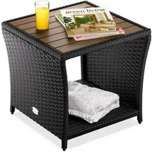 Casaria® Polyrattan Beistelltisch Schwarz 40x45x45cm Akazienholz Casaria® Polyrattan Beistelltisch Schwarz 40x45x45cm Akazienholz