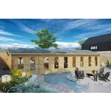 Blockbohlenhaus “Konferenzraum” 14x7m | Blockhaus-Klassenzimmer oder Konferenzraum – 93m² | Fertiges Gartenhaus Blockbohlenhaus “Konferenzraum” 14x7m | Blockhaus-Klassenzimmer oder Konferenzraum – 93m² | Fertiges Gartenhaus