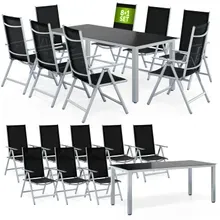 Casaria® Gartensitzgruppe Bern 9-tlg 8 Personen Silber Alu Schwarz Glas Casaria® Gartensitzgruppe Bern 9-tlg 8 Personen Silber Alu Schwarz Glas