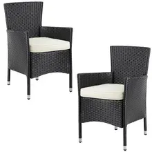 Polyrattan Gartenstuhl 2er-Set Schwarz/Creme stapelbar Polyrattan Gartenstuhl 2er-Set Schwarz/Creme stapelbar