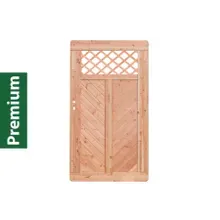 Premium Douglasie Gartentür, Sichtschutzzaun Holz, 100 cm (B) x 178,5 cm (H), Fischgrätmuster mit Mittelsträbe und Gitter in Rautenform - natur Premium Douglasie Gartentür, Sichtschutzzaun Holz, 100 cm (B) x 178,5 cm (H), Fischgrätmuster mit Mittelsträbe und Gitter in Rautenform - natur