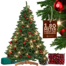 Casaria® Künstlicher Weihnachtsbaum Premium 180cm + Kugeln Rot + Lichterkette warmweiß Casaria® Künstlicher Weihnachtsbaum Premium 180cm + Kugeln Rot + Lichterkette warmweiß