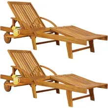 Gartenliege 2er-Set Akazienholz klappbar mit Ausziehtisch und Rollen Gartenliege 2er-Set Akazienholz klappbar mit Ausziehtisch und Rollen