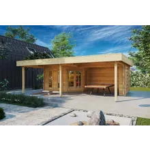 Gartenhaus mit Vordach „Paradise B” 8x5m | Gartenhaus mit Vordach | Modernes Holz-Vordach | Überdachung im Garten | Gartenhaus mit Überdachung Gartenhaus mit Vordach „Paradise B” 8x5m | Gartenhaus mit Vordach | Modernes Holz-Vordach | Überdachung im Garten | Gartenhaus mit Überdachung