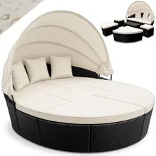 Polyrattan Sonneninsel Schwarz oval 226cm Polyrattan Sonneninsel Schwarz oval 226cm