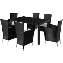 Sitzgruppe Polyrattan 7-tlg Schwarz WPC Sitzgruppe Polyrattan 7-tlg Schwarz WPC