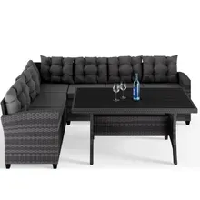 Polyrattan Ecklounge Lissabon Grau/Anthrazit inkl Kissen Polyrattan Ecklounge Lissabon Grau/Anthrazit inkl Kissen