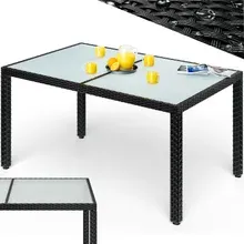 Polyrattan Gartentisch Schwarz 150x90x75cm Glas Polyrattan Gartentisch Schwarz 150x90x75cm Glas
