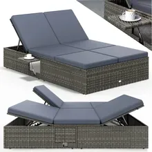 Casaria® Polyrattan Gartenliege Grau/Anthrazit 200x115x33cm Casaria® Polyrattan Gartenliege Grau/Anthrazit 200x115x33cm