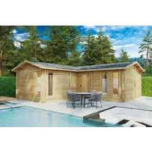 Eck-Blockhaus mit zwei Schlafzimmern “Devon 2” 8x8m | Großes Gartenhaus 4x6m | Blockhaus | Blockbohlenhaus | Sommerhaus kaufen Eck-Blockhaus mit zwei Schlafzimmern “Devon 2” 8x8m | Großes Gartenhaus 4x6m | Blockhaus | Blockbohlenhaus | Sommerhaus kaufen