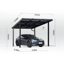 Carport Singular, Aluminium mit Solardach für 1 PKW, beidseitig Glasmodule, Modulleistung 460 W, 9 Module pro Carport, Caportmaße 3571 mm (B) x 3040 mm (H) x 5268 mm (T) Carport Singular, Aluminium mit Solardach für 1 PKW, beidseitig Glasmodule, Modulleistung 460 W, 9 Module pro Carport, Caportmaße 3571 mm (B) x 3040 mm (H) x 5268 mm (T)