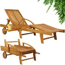 Casaria® Gartenliege klappbar verstellbar Akazienholz mit Ausziehtisch Rollen Casaria® Gartenliege klappbar verstellbar Akazienholz mit Ausziehtisch Rollen