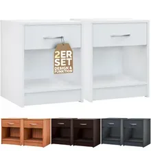 Casaria® Nachttisch Hamburg 2er-Set Weiß 50x40x35cm Casaria® Nachttisch Hamburg 2er-Set Weiß 50x40x35cm