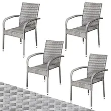 Casaria® Polyrattan Stapelstuhl Comfort 4er-Set Grau Casaria® Polyrattan Stapelstuhl Comfort 4er-Set Grau