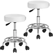 Rollhocker 2er-Set Kunstleder Weiß 360° drehbar Rollhocker 2er-Set Kunstleder Weiß 360° drehbar