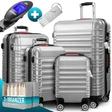 Hartschalenkoffer Set 4-tlg mit Zubehör Rollen 360º Silber ABS Hartschalenkoffer Set 4-tlg mit Zubehör Rollen 360º Silber ABS