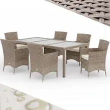Polyrattan Garten-Sitzgruppe 7-tlg Creme/Creme Polyrattan Garten-Sitzgruppe 7-tlg Creme/Creme