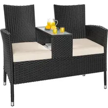Casaria® Polyrattan Kino Bank Schwarz 145x58x87cm Casaria® Polyrattan Kino Bank Schwarz 145x58x87cm