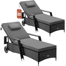 Casaria® Polyrattan Gartenliege 2er-Set Schwarz/Anthrazit 193x90x43cm Casaria® Polyrattan Gartenliege 2er-Set Schwarz/Anthrazit 193x90x43cm