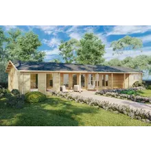 Großes Blockhaus mit 3 Schlafzimmern “Holiday L” 18x7m | Ferienblockhaus mit drei Schlafzimmern, 96 m² | Blockhaus aus Holz Großes Blockhaus mit 3 Schlafzimmern “Holiday L” 18x7m | Ferienblockhaus mit drei Schlafzimmern, 96 m² | Blockhaus aus Holz