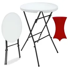 Stehtisch Weiß mit Husse Rot Ø72cm klappbar 110cm Höhe Stehtisch Weiß mit Husse Rot Ø72cm klappbar 110cm Höhe
