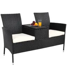 Casaria® Polyrattan Kino Bank Schwarz 143x67x87cm Casaria® Polyrattan Kino Bank Schwarz 143x67x87cm