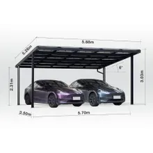 Carport Singular, Aluminium mit Solardach für 2 PKW, beidseitig Glasmodule, Modulleistung 460 W, 15 Module pro Carport, Caportmaße 5878 mm (B) x 3035 mm (H) x 5272 mm (T) Carport Singular, Aluminium mit Solardach für 2 PKW, beidseitig Glasmodule, Modulleistung 460 W, 15 Module pro Carport, Caportmaße 5878 mm (B) x 3035 mm (H) x 5272 mm (T)