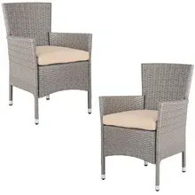 Polyrattan Gartenstuhl 2er-Set Creme/Beige stapelbar Polyrattan Gartenstuhl 2er-Set Creme/Beige stapelbar