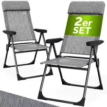 Gartenstuhl klappbar 2er-Set Grau meliert Alu Hochlehner verstellbar Gartenstuhl klappbar 2er-Set Grau meliert Alu Hochlehner verstellbar