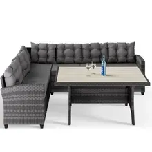 Polyrattan Ecklounge Lissabon Grau/Anthrazit inkl Kissen Polyrattan Ecklounge Lissabon Grau/Anthrazit inkl Kissen