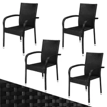 Casaria® Polyrattan Stapelstuhl Comfort 4er-Set Schwarz Casaria® Polyrattan Stapelstuhl Comfort 4er-Set Schwarz