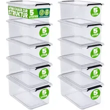 Aufbewahrungsbox 10er-Set 30x20x12cm 5L transparent stapelbar BPA-frei Aufbewahrungsbox 10er-Set 30x20x12cm 5L transparent stapelbar BPA-frei