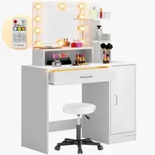 Casaria® Schminktisch Jocelyn Weiß 140x90x40cm LED + Rollhocker Casaria® Schminktisch Jocelyn Weiß 140x90x40cm LED + Rollhocker