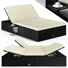 Casaria® Polyrattan Gartenliege Schwarz/Creme 200x115x33cm Casaria® Polyrattan Gartenliege Schwarz/Creme 200x115x33cm