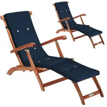 Gartenliege Queen Mary® 2er-Set Akazie FSC®-zertifiziert inkl Auflage Blau Gartenliege Queen Mary® 2er-Set Akazie FSC®-zertifiziert inkl Auflage Blau