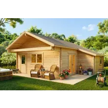 Blockhaus mit Schlafboden “Dallas” 7x7m | 42m² Blockhaus mit zwei Schlafzimmern und Schlafboden | Ferienhaus | Blockhaus aus Holz Blockhaus mit Schlafboden “Dallas” 7x7m | 42m² Blockhaus mit zwei Schlafzimmern und Schlafboden | Ferienhaus | Blockhaus aus Holz