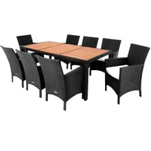 Casaria® Polyrattan Garten-Sitzgruppe Rom 9-tlg Schwarz Akazienholz Casaria® Polyrattan Garten-Sitzgruppe Rom 9-tlg Schwarz Akazienholz