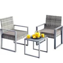 Casaria® Polyrattan Gartensitzgruppe 3-tlg Grau WPC Casaria® Polyrattan Gartensitzgruppe 3-tlg Grau WPC