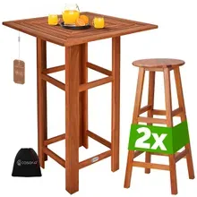 Stehtisch mit 2 Barhocker Set 3-tlg Akazienholz Stehtisch mit 2 Barhocker Set 3-tlg Akazienholz