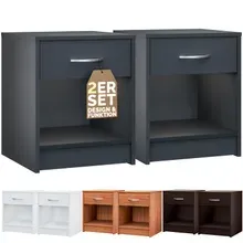 Casaria® Nachttisch Hamburg 2er-Set Anthrazit 50x40x35cm Casaria® Nachttisch Hamburg 2er-Set Anthrazit 50x40x35cm