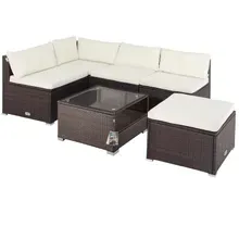 Casaria® Polyrattan Ecklounge Braun/Creme dicke Rückenpolster Casaria® Polyrattan Ecklounge Braun/Creme dicke Rückenpolster